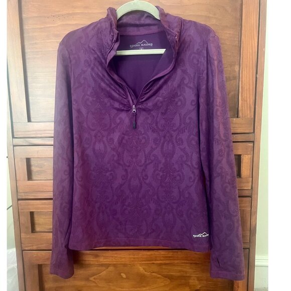 Eddie Bauer Womens Purple Paisley 1/2 Zip Long Sleeve Pullover, Size Medium - Picture 3 of 12